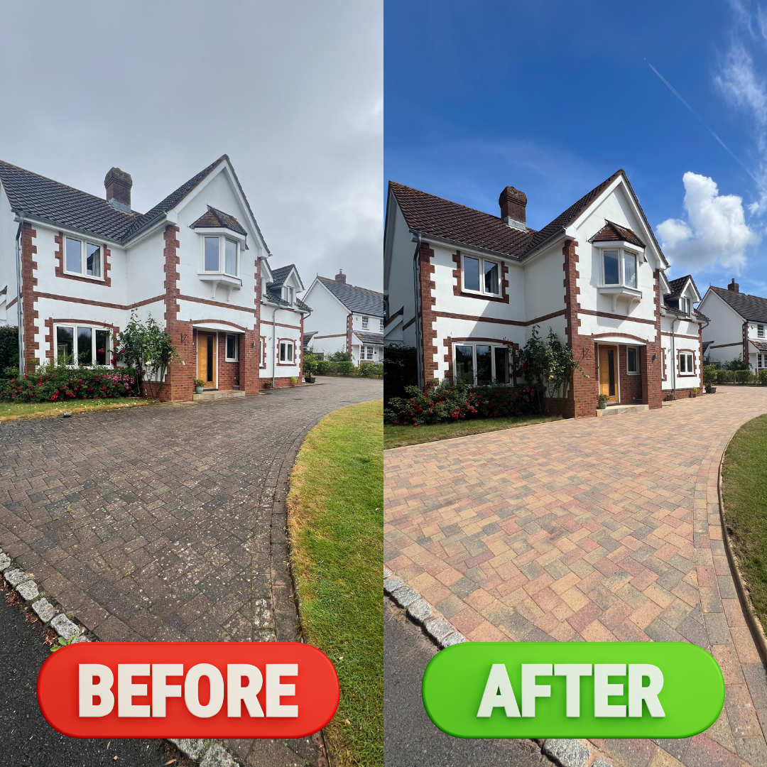 Driveway cleaning Exeter before and after transformation